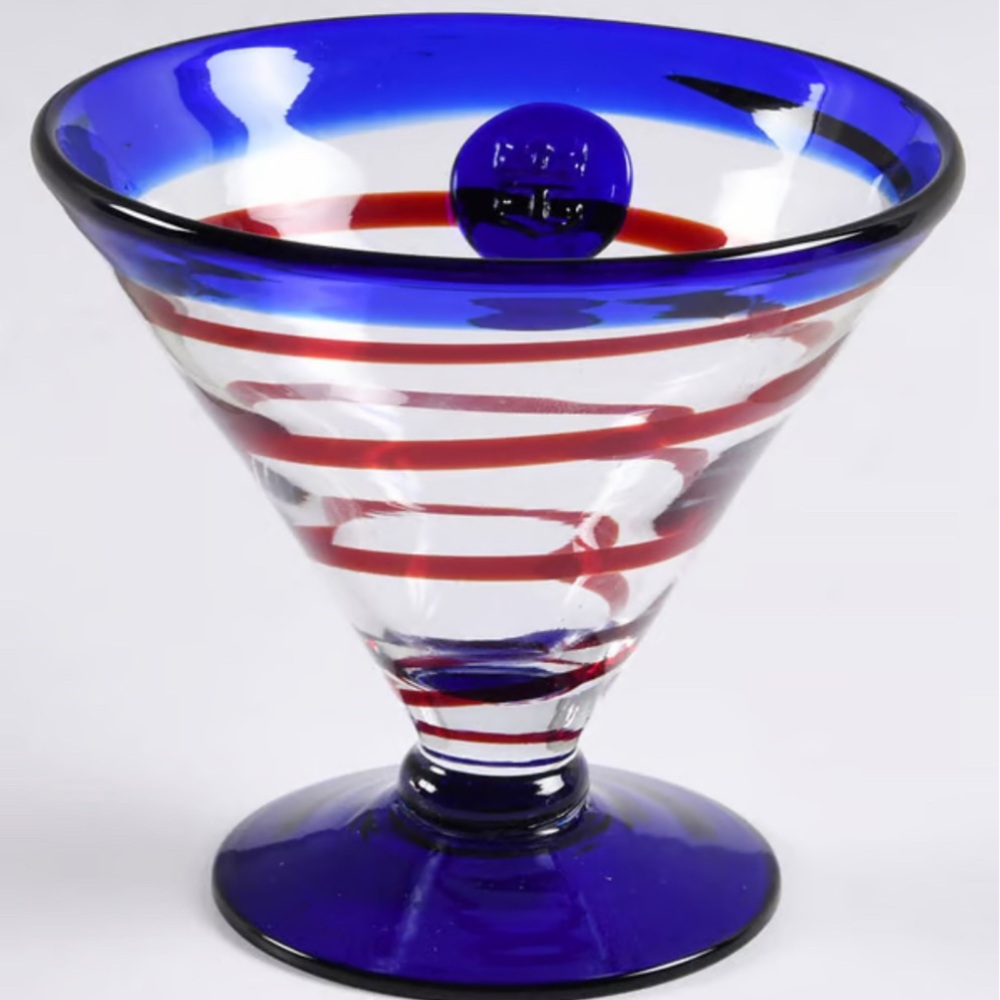 Kosta Boda Royal Caribbean Martini Glasses Blue and Red Swirl Set of 2